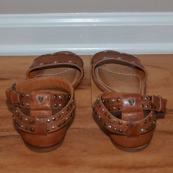 Trask brown leather Studded Ankle strap Gladiator buckle Boho Sandals, sz 7.5M - Picture 4 of 11